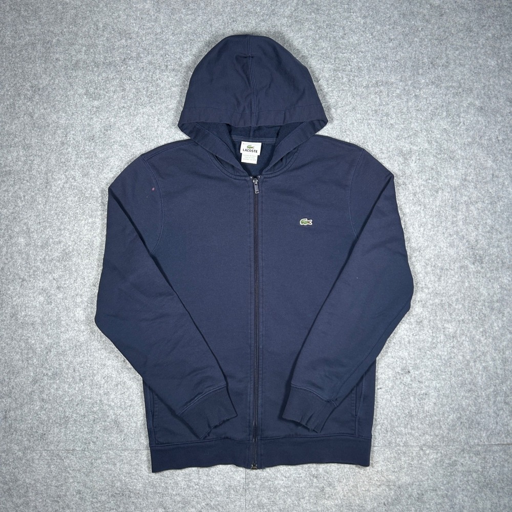 Lacoste Full Zip Hoodie Men Size 3 Navy Blue Cotton Fleece Casual Preppy Classic